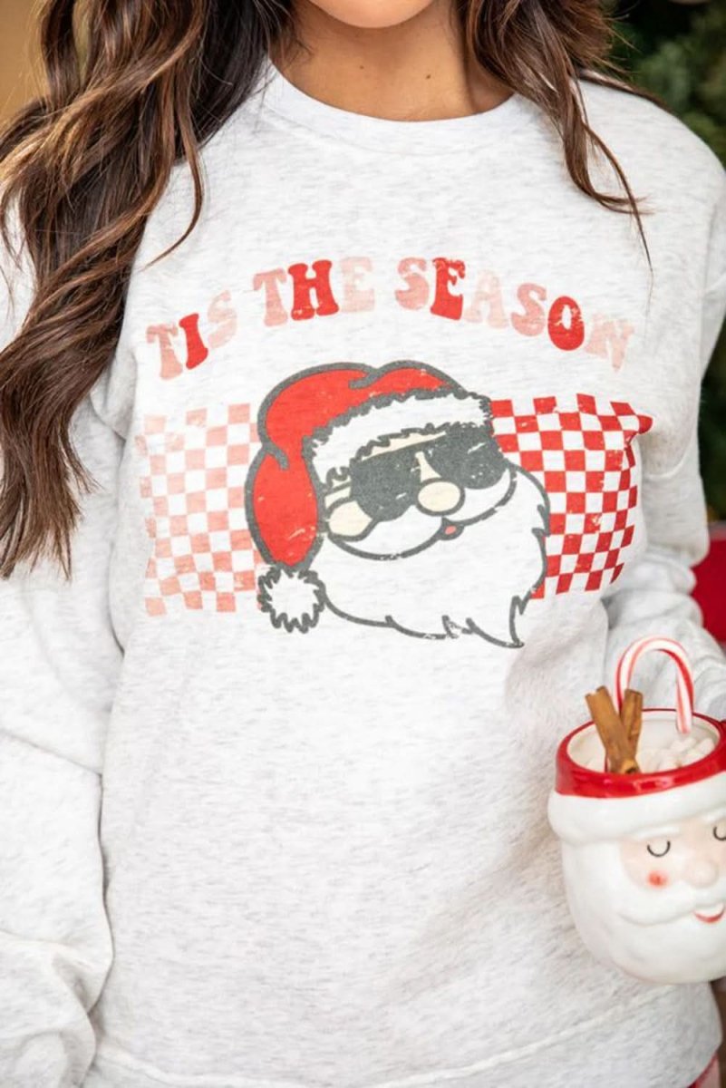 Multicolor Christmas Claus Graphic Top Plaid Pants Lounge Set - Love Salve